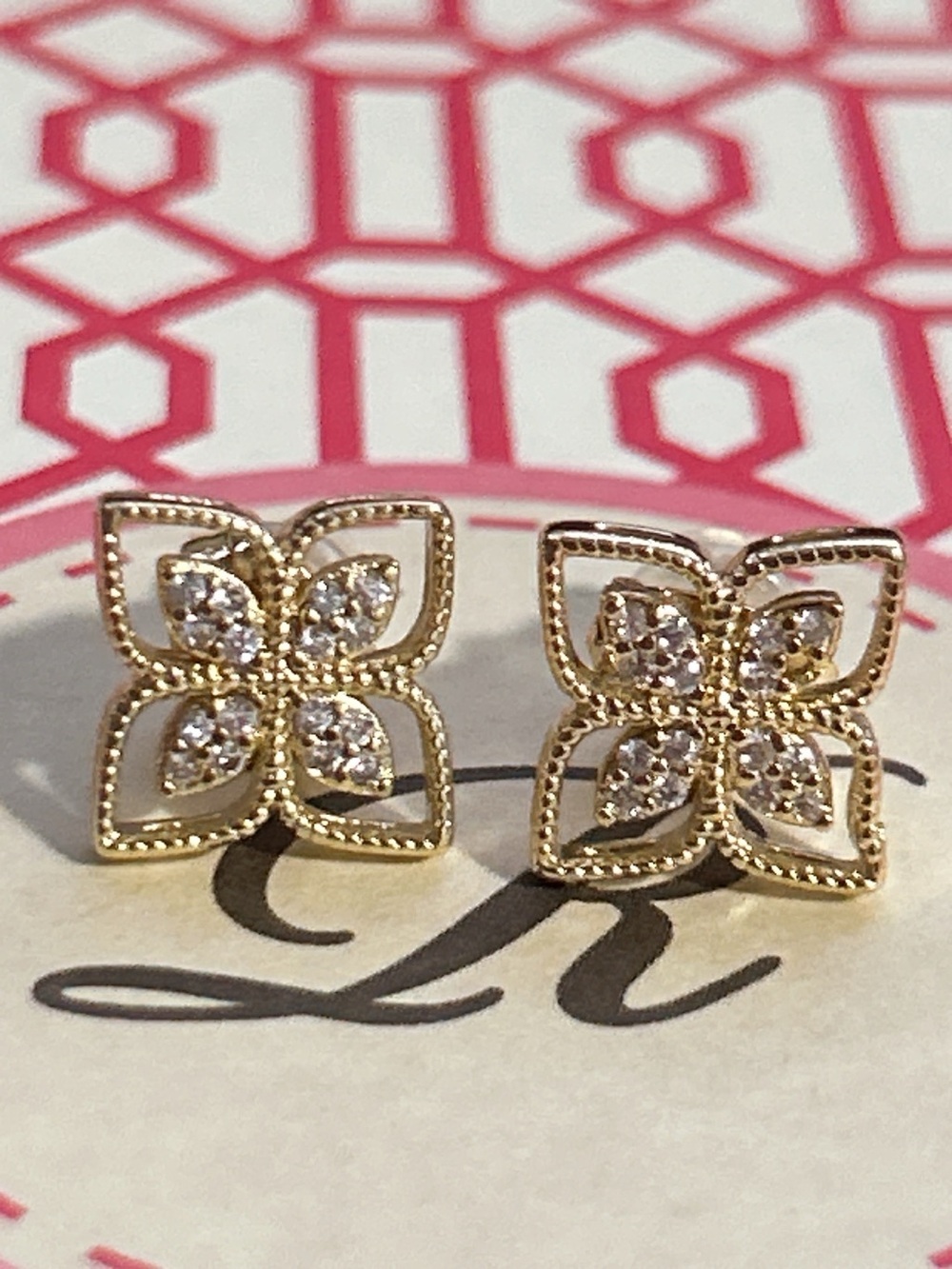 Gold Floral Crystal Stud Earrings for Women